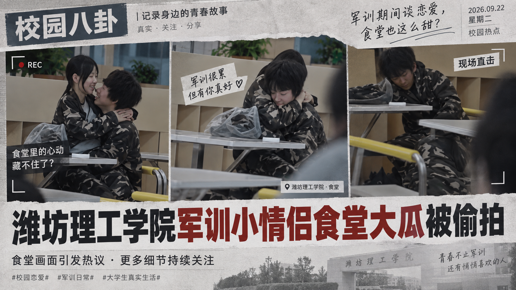 【校园黑料】潍坊理工学院军训小情侣食堂激情!抱着女友伸手摸奶疯狂啃食,蹲地吃鸡又扣又舔实在太炸裂!